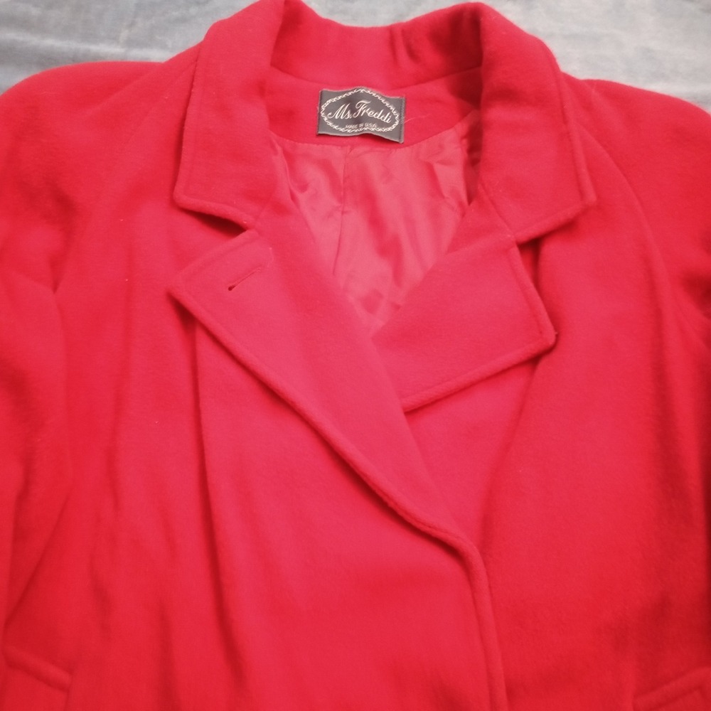 Vintage Ms Freddi Pea Coat Womens Sz 18 Red Wool Blend Made in USA Classic